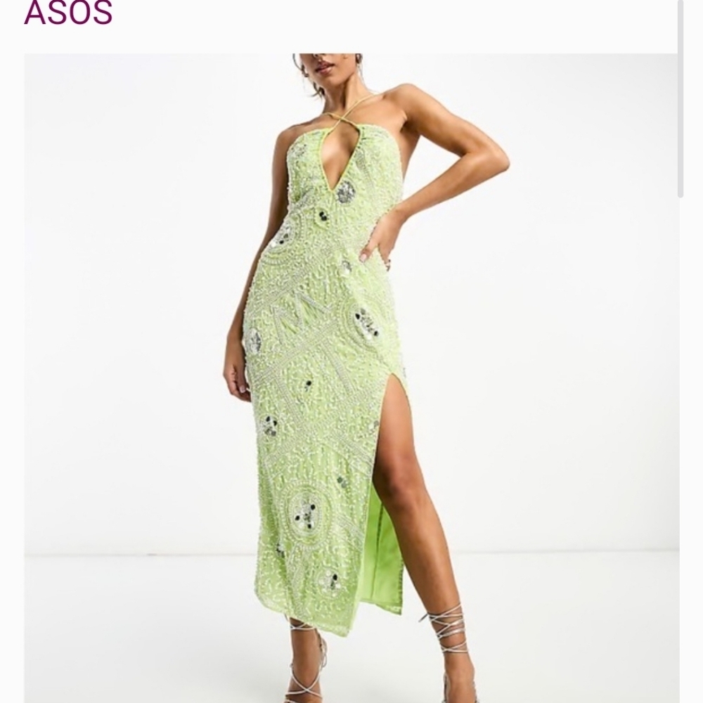 ASOS Light Green Backless Embellished Dress